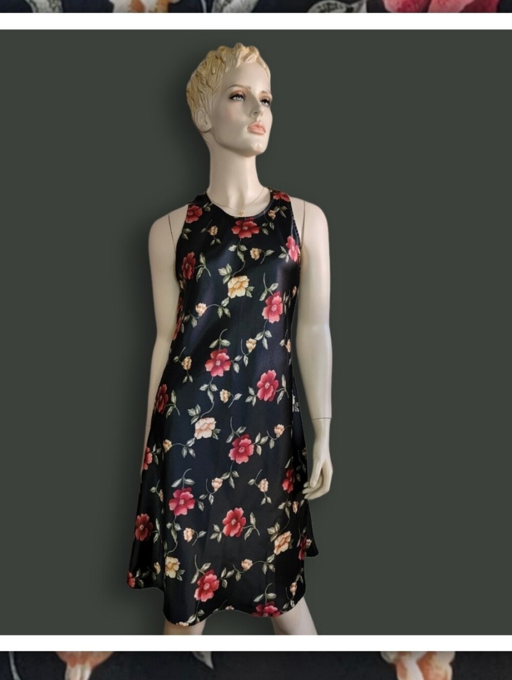DBY Ltd Floral Satin Midi Vintage 90s Slip Dress  Sz 9 Small Keyhole back grunge